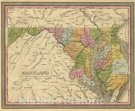 Historic Map : 1845 Maryland. - Vintage Wall Art