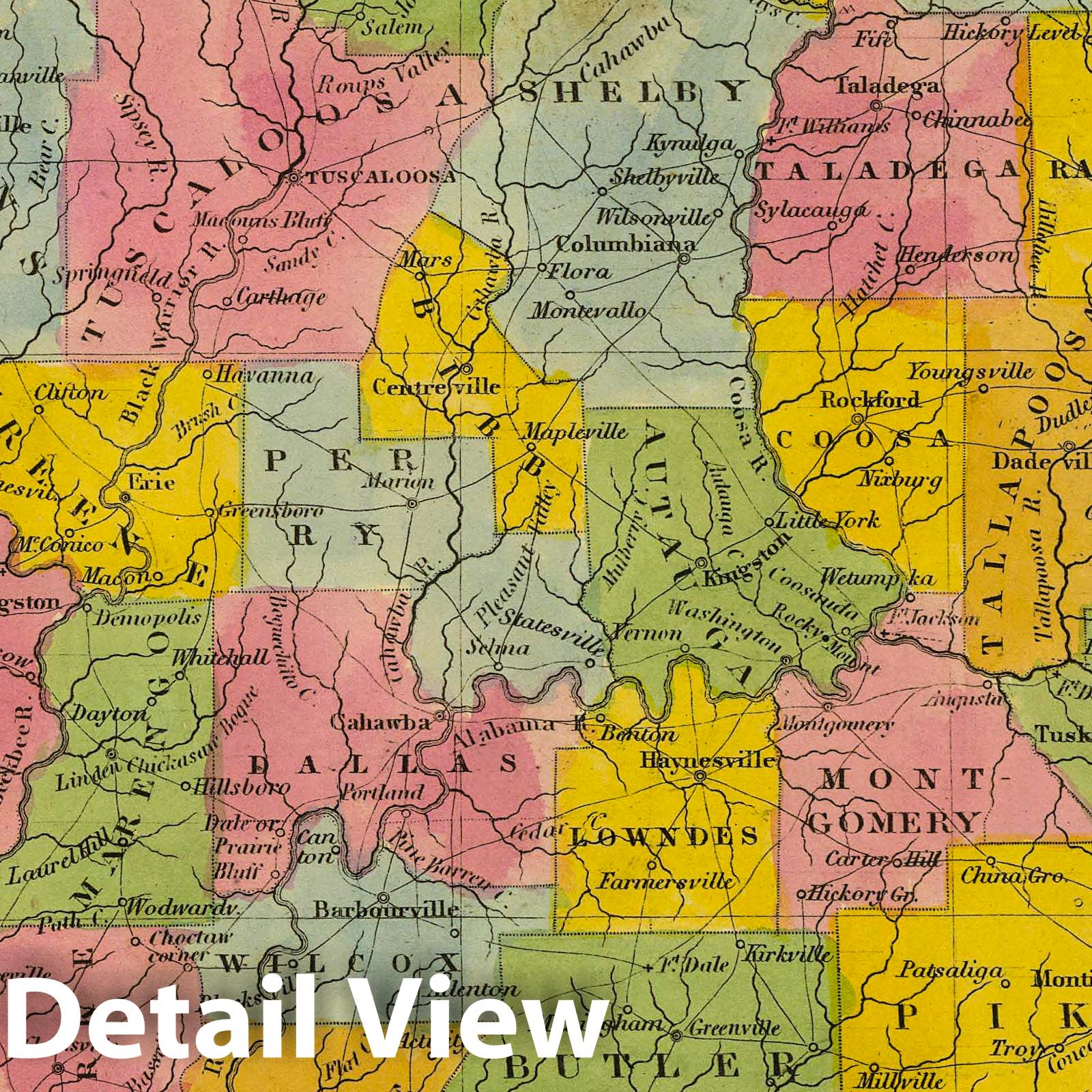 Alabama - Road Map, 1845 - Historical Map Print
