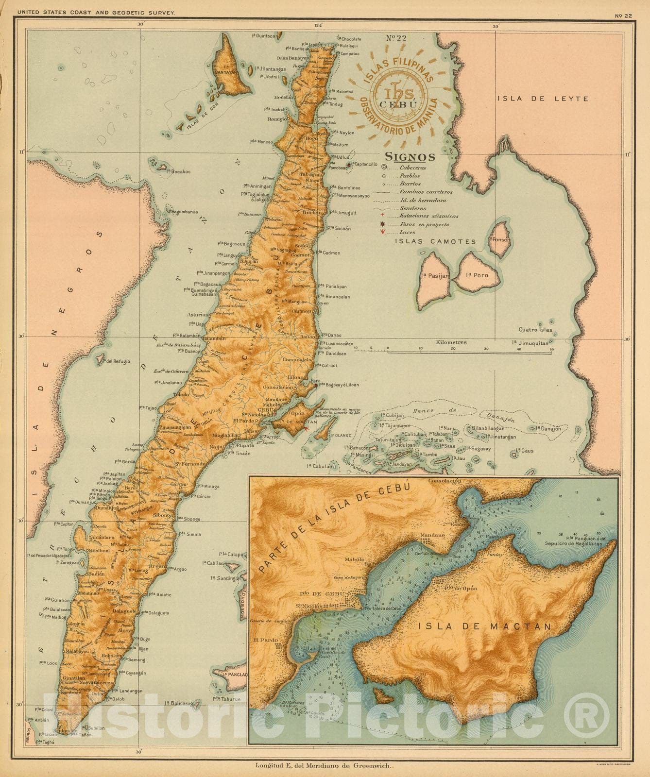 Historic Map : National Atlas - 1899 No. 22. Cebu. - Vintage Wall Art