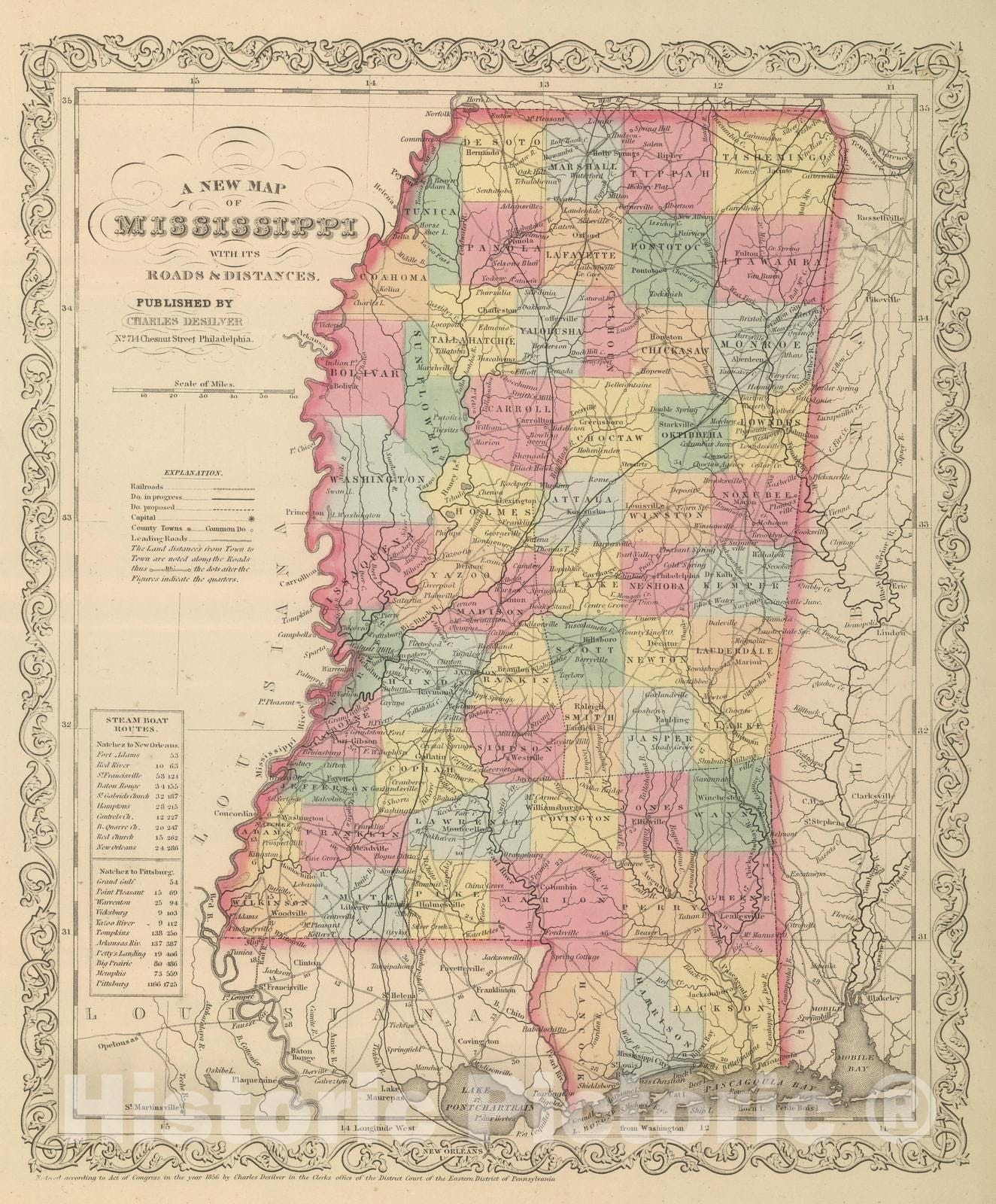 Historic Map : 1859 Mississippi. - Vintage Wall Art
