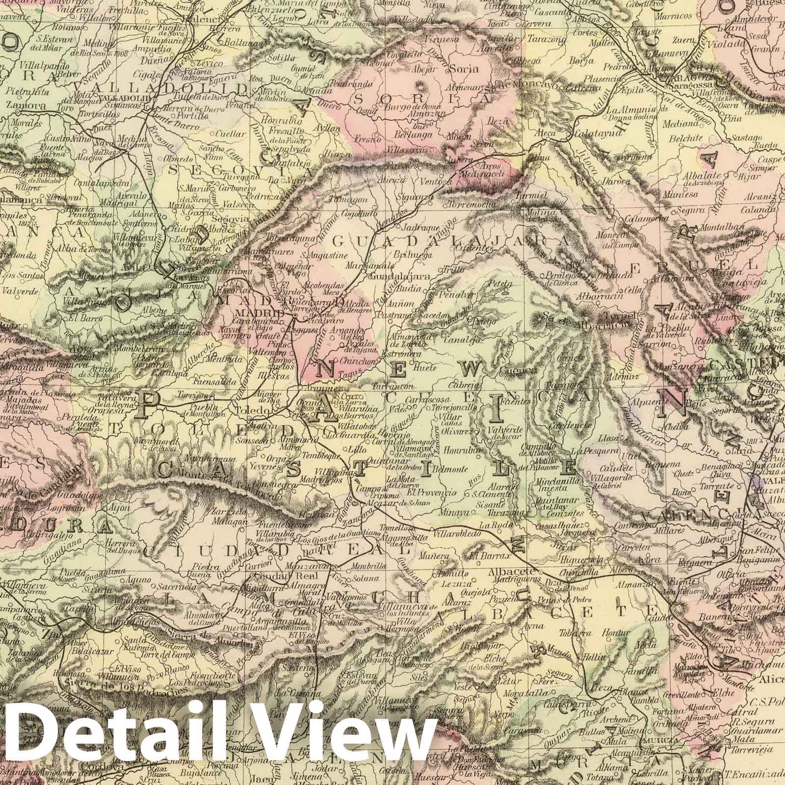 Spain and Portugal - Railroad Map, 1884 - Historical Map Print