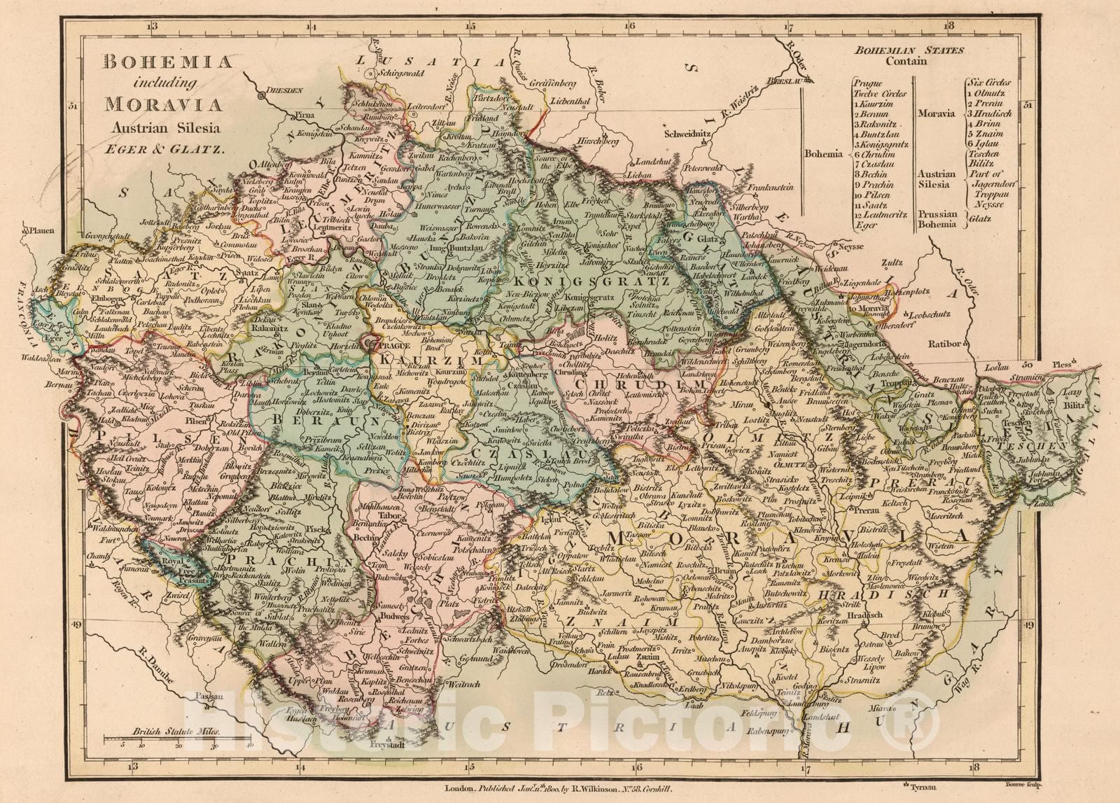 Bohemia, Moravia, and Austrian Silesia, 1809 - Historical Map Print