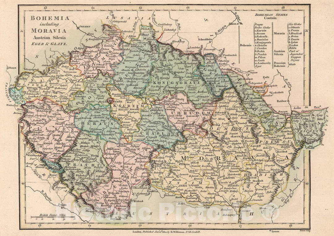 Historic Map - 1800 Bohemia including Moravia, Austrian Silesia, Eger, Glatz, Atlas - Vintage Wall Art