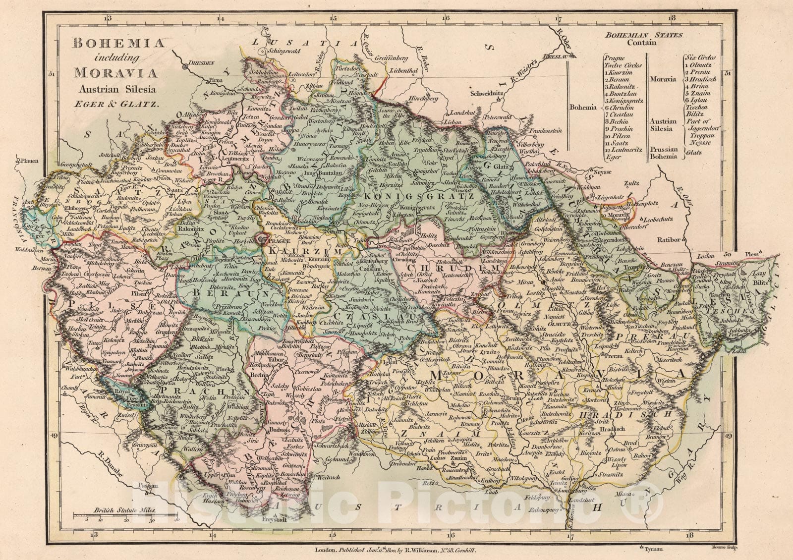 Historic Map - 1800 Bohemia including Moravia, Austrian Silesia, Eger, Glatz, Atlas - Vintage Wall Art