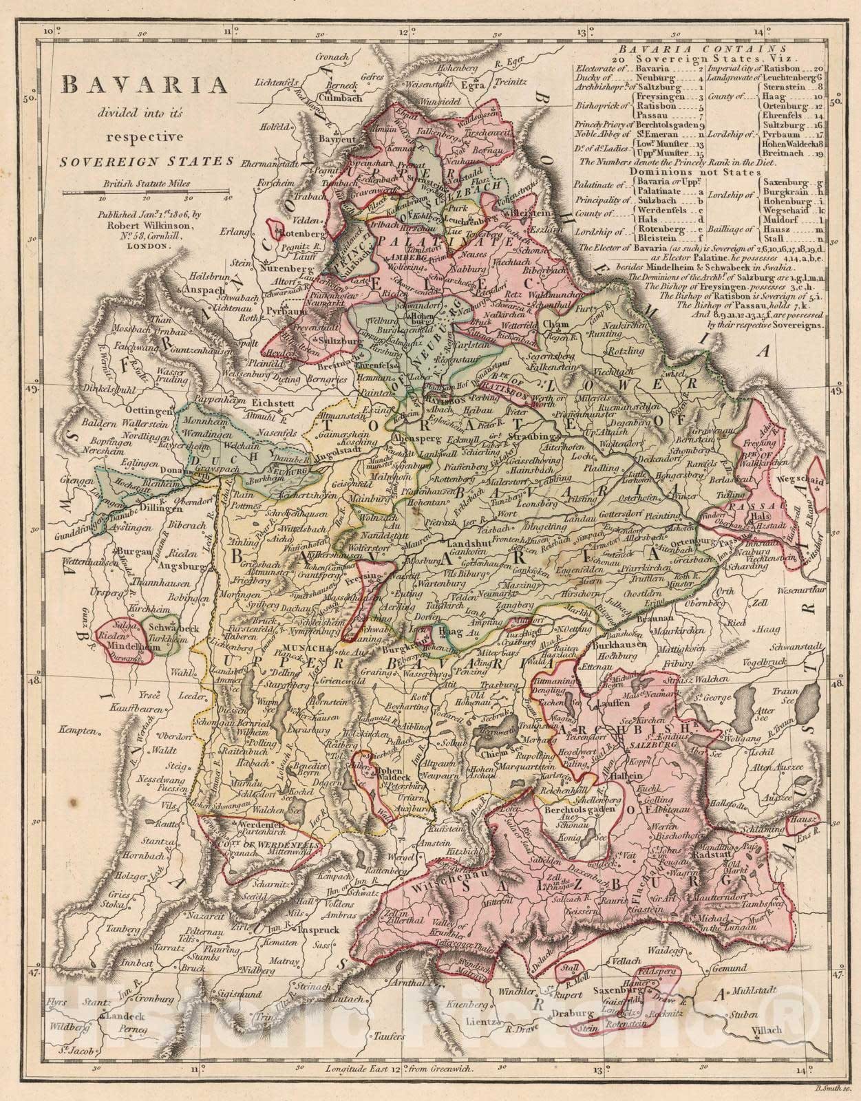 Historic Map : 1806 Bavaria, (Southern Germany). v2 - Vintage Wall Art