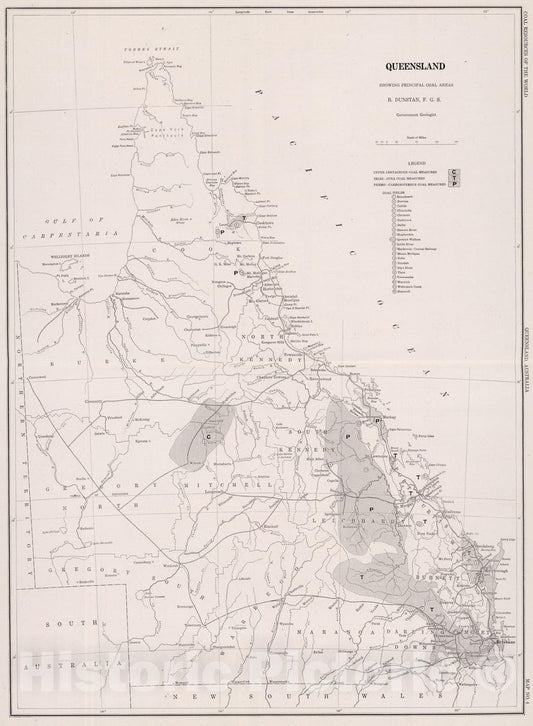 Historic Map : Geologic Atlas - 1913 Queensland, Australia. Coal Resources of the World. - Vintage Wall Art