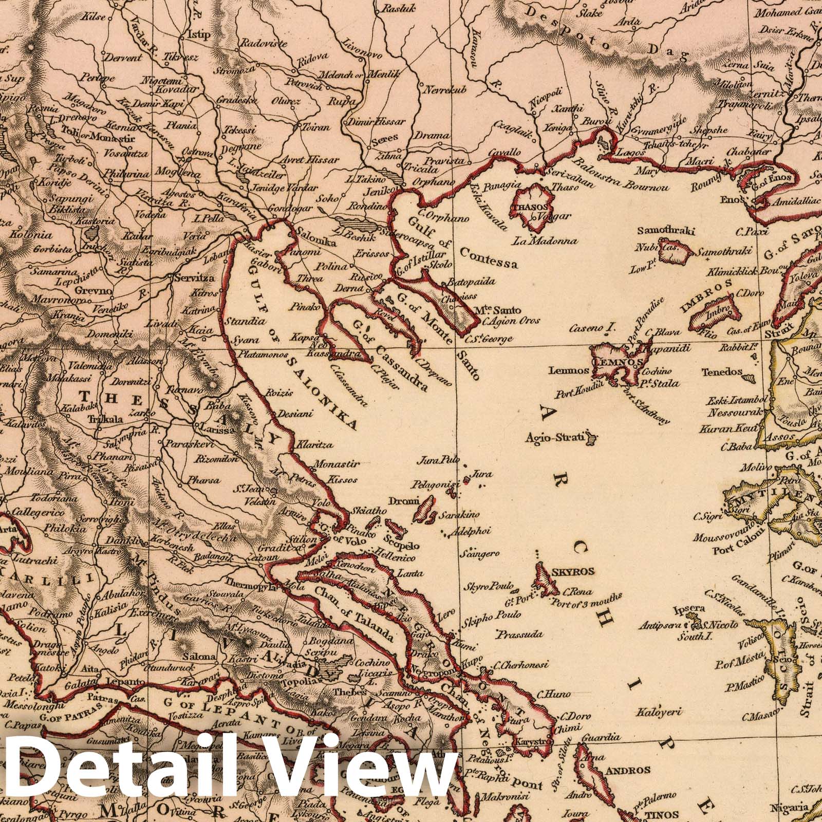 Greece - River Map, 1825 - Historical Map Print