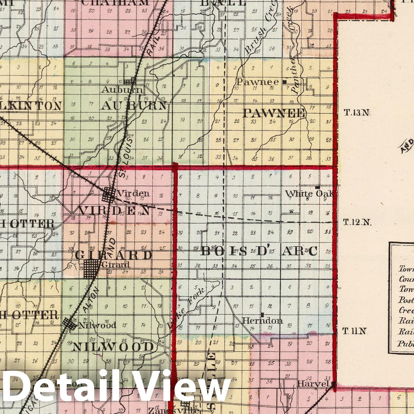 Sangamon, Macoupin, and Montgomery Counties, Illinois 1872 Historical Map Print