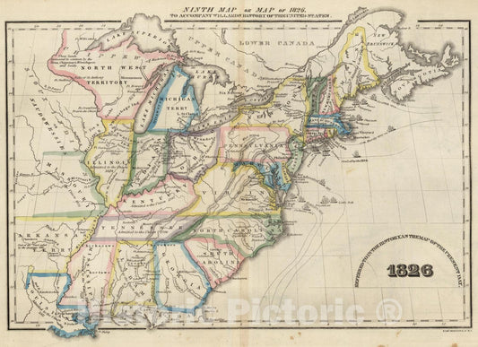 Historic Map : School Atlas - Ninth Map Or Map Of 1826 - Vintage Wall Art