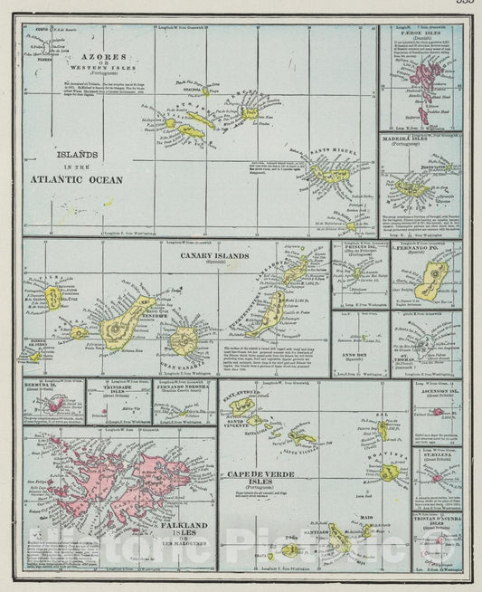 Historic Map : 1901 Islands in the Atlantic Ocean. - Vintage Wall Art