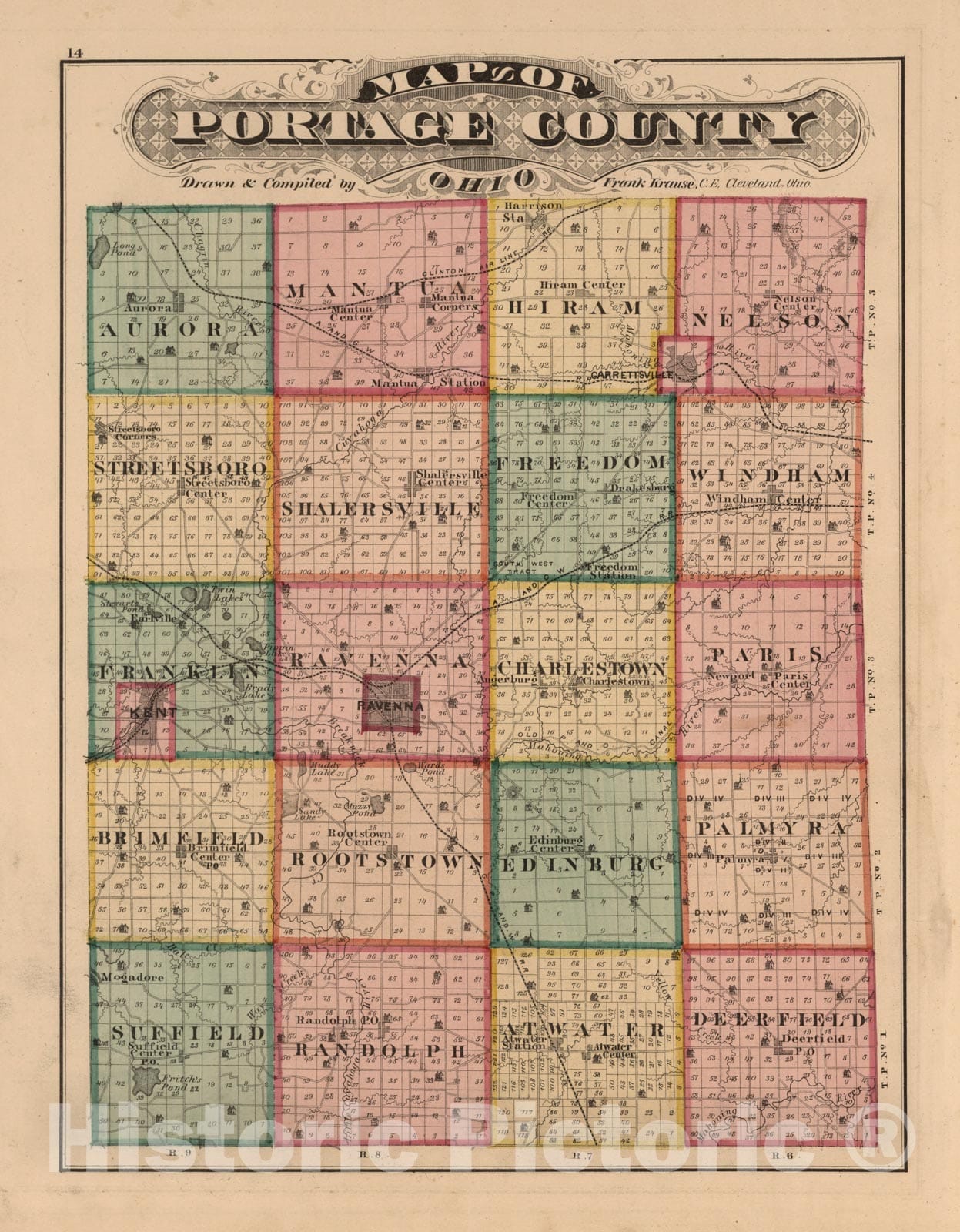 Historic Map - 1874 Portage County, Ohio. - Vintage Wall Art
