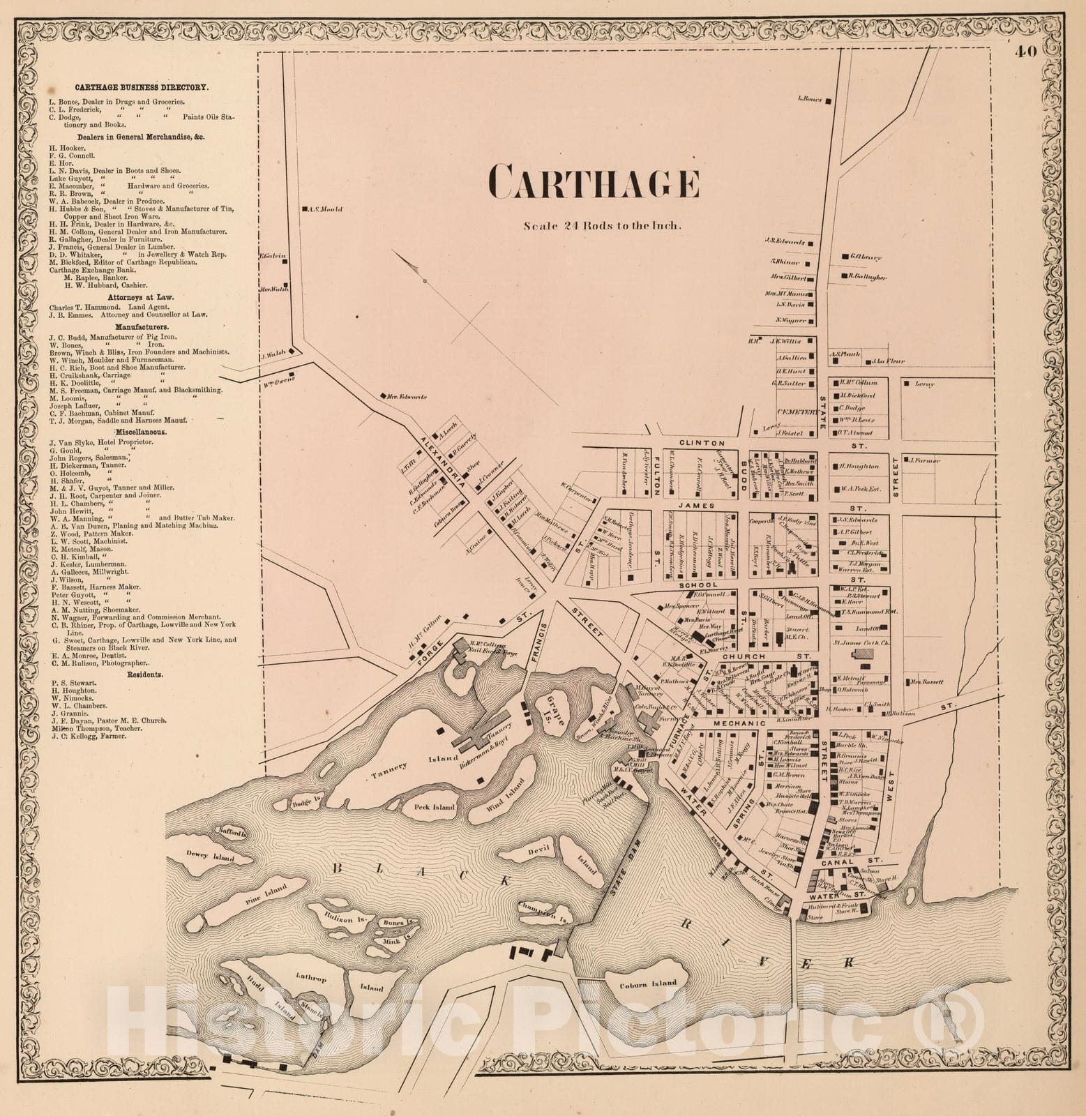 Historic Map : 1864 Carthage, New York. - Vintage Wall Art
