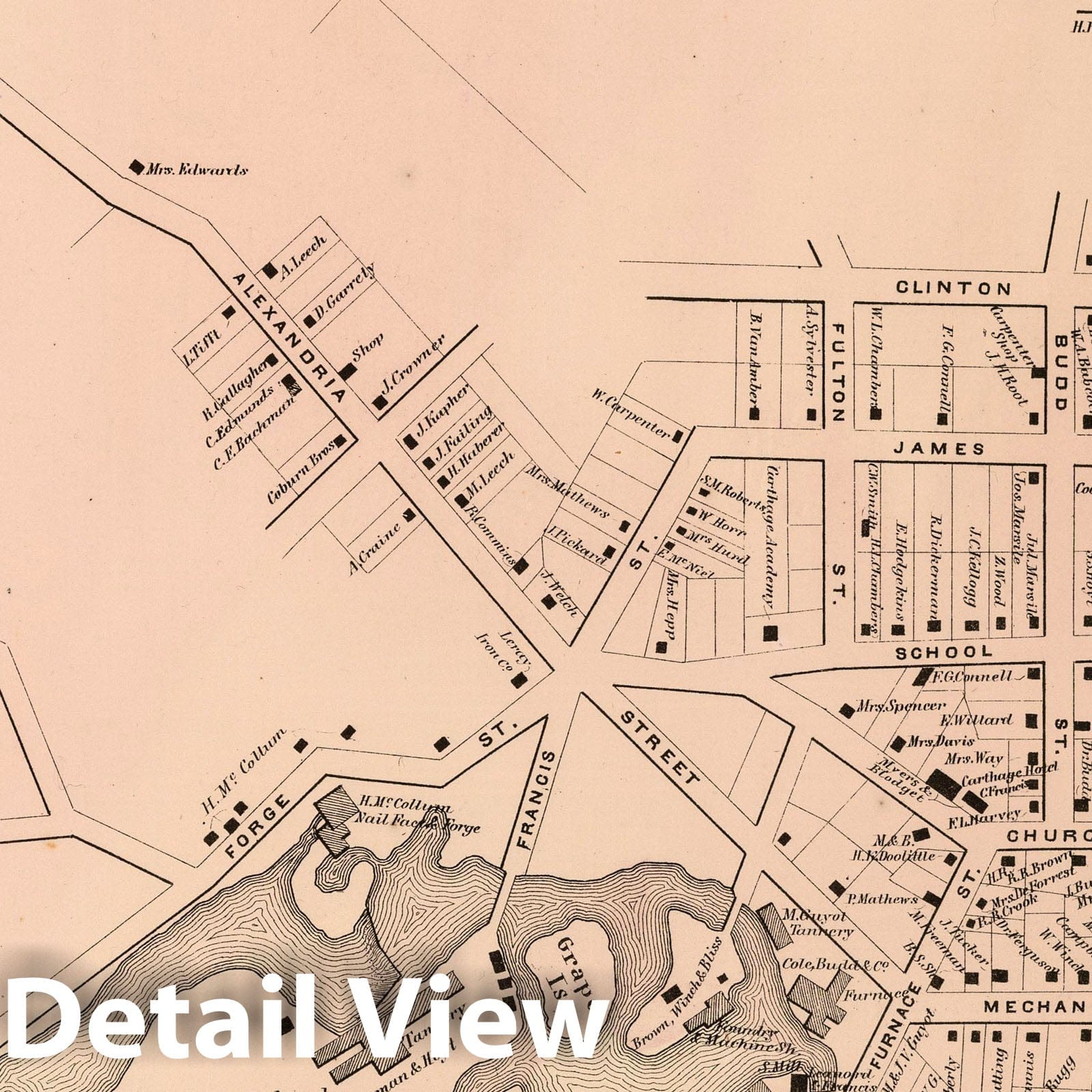 Carthage Township - Property Map, 1864 - New York Historical Map Print