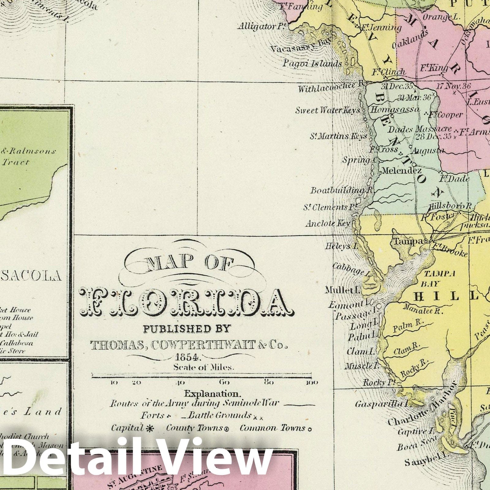 Florida with Pensacola, Tallahassee, and Saint Augustine - Military Map, 1855