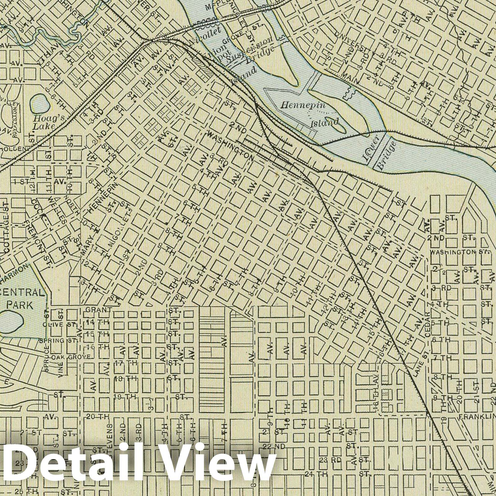 Minneapolis, Minnesota - Railroad Map, 1889 - Cram's Atlas