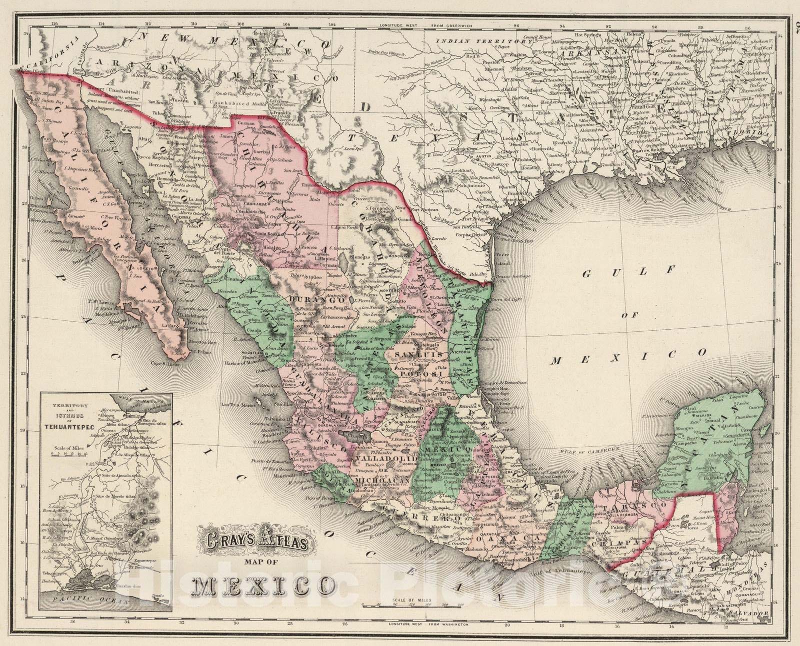 Historic Map : 1874 Mexico. v2 - Vintage Wall Art