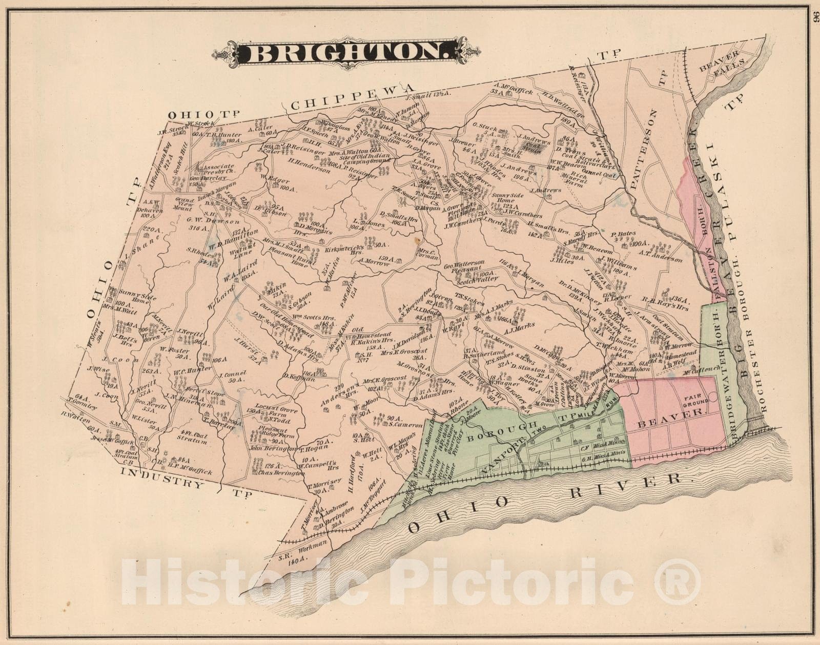 Brighton Township, Beaver County, Pennsylvania - Property Map, 1876
