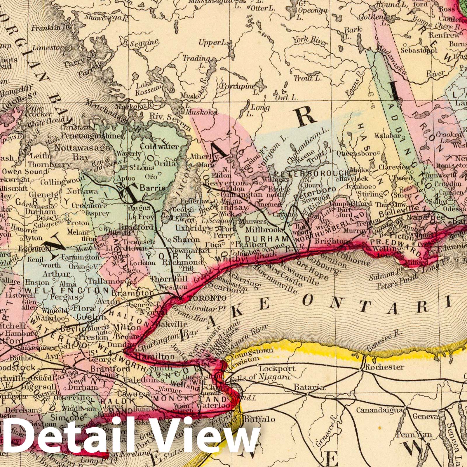 Ontario - Railroad Map, 1870 - Historical Map Print
