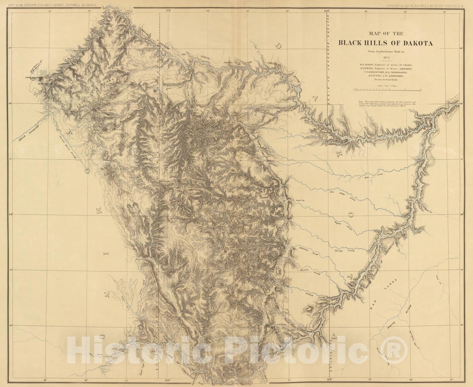 Historic Map : Exploration Book - 1879 Map of the Black Hills of Dakota. - Vintage Wall Art