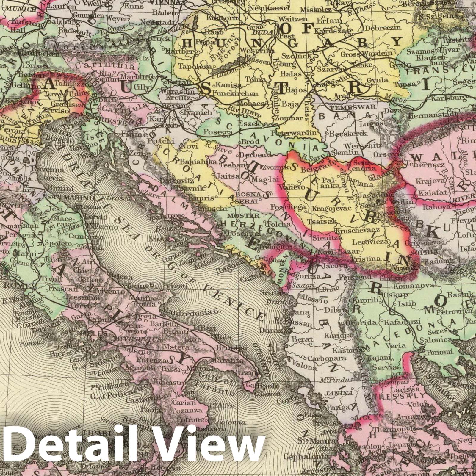 Historic Map - 1890 Austrian Empire, Italy, Turkey in Europe, Greece. - Vintage Wall Art