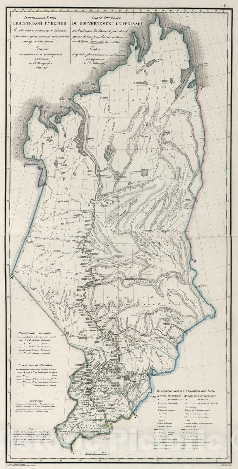 Historic Map : Russia, 1829 Generalnaia karta Eniseiskoi gubernii = Carte generale du gouvernement de Yenissey , Vintage Wall Art