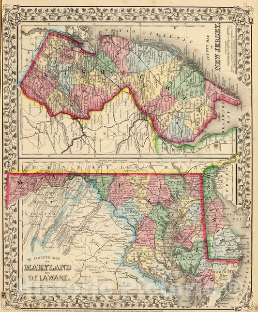 Historic Map : 1870 N.J, Md, Del. - Vintage Wall Art
