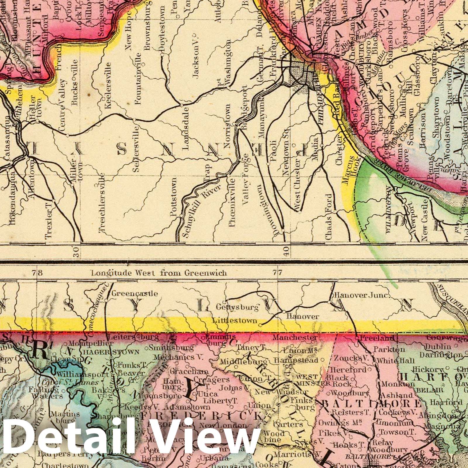 New Jersey, Maryland, and Delaware - Railroad Map, 1870 - Historical Map Print