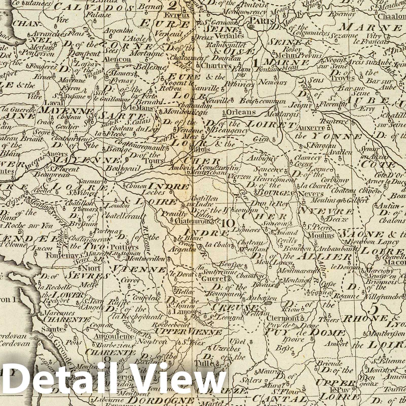 France in Circles and Departments - Historical Map Print, 1796