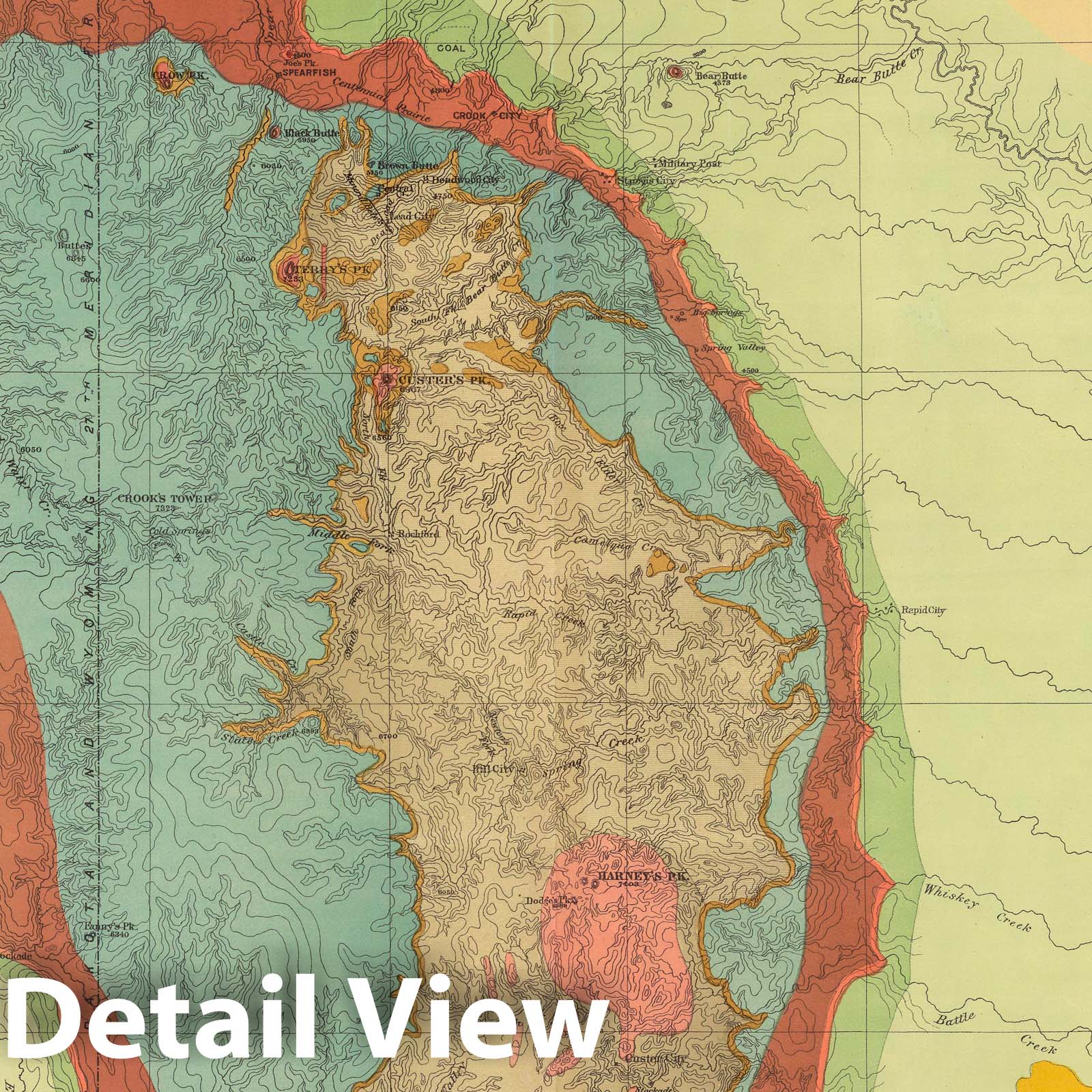 Black Hills, South Dakota and Wyoming - Geologic Map, 1879