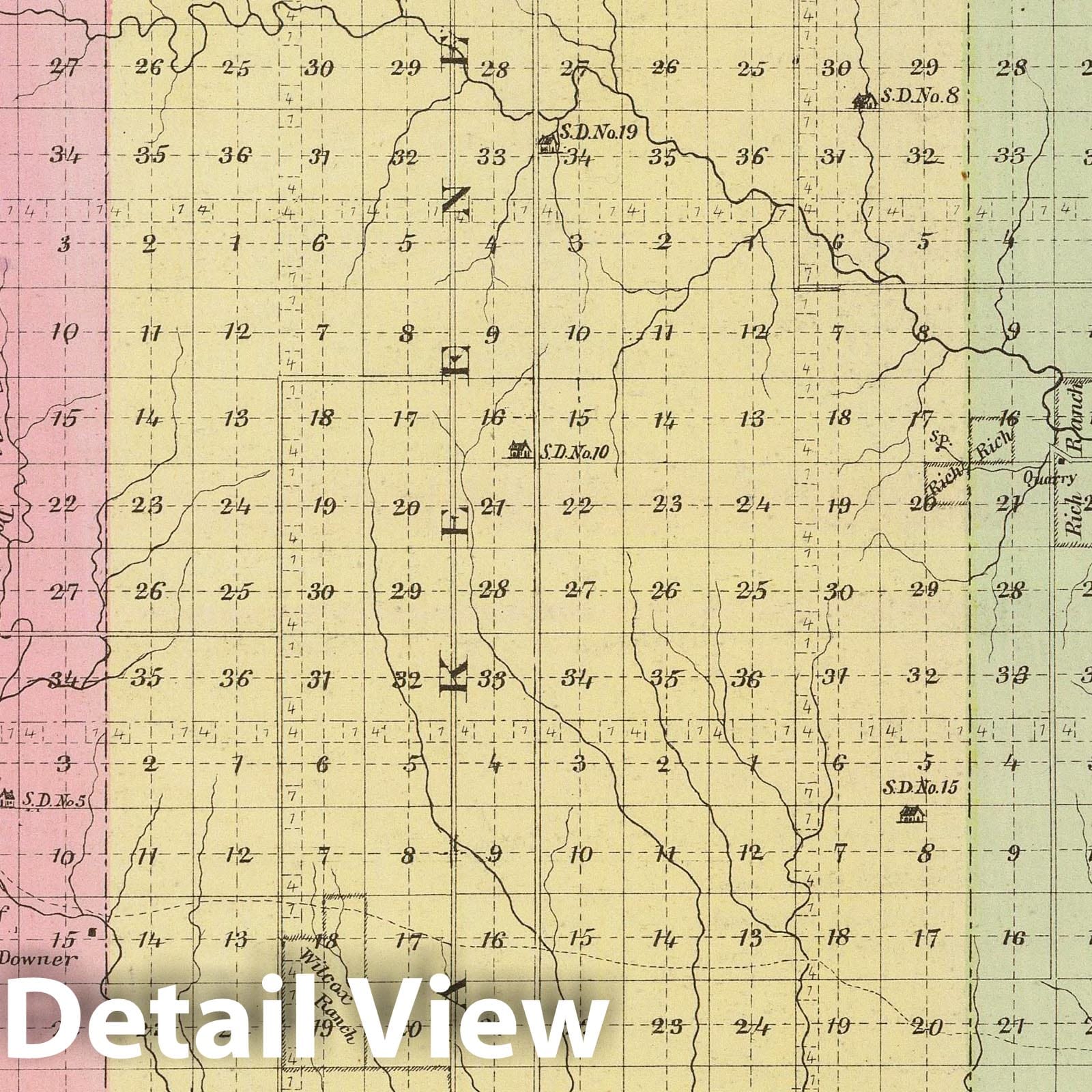 Trego County, Kansas - Military Map, 1887 - Historical Map Print