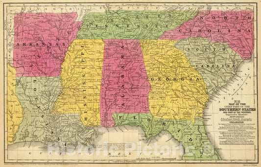 Historic Map : School Atlas - 1847 Southern States. - Vintage Wall Art