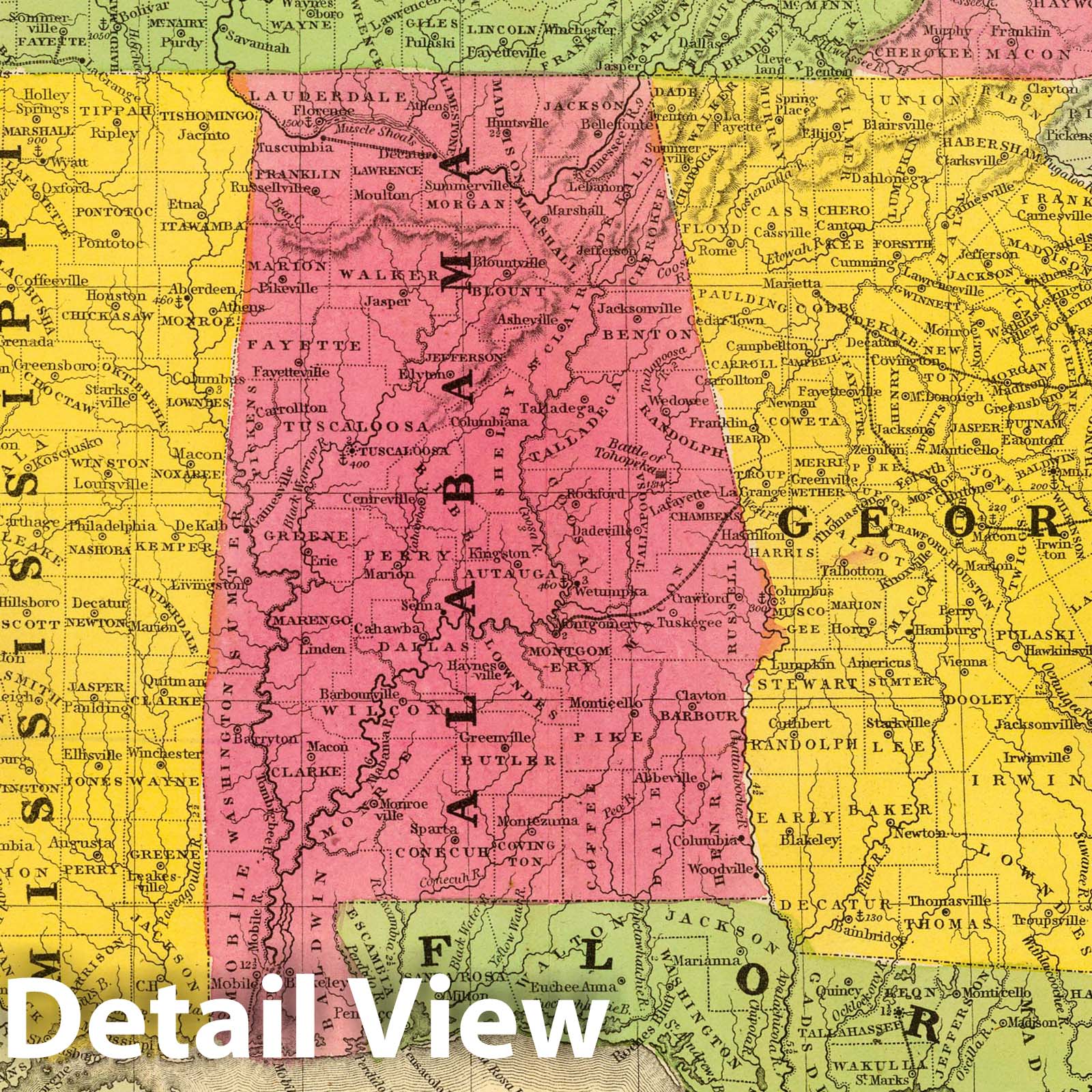 Historic Map : School Atlas - 1847 Southern States. - Vintage Wall Art