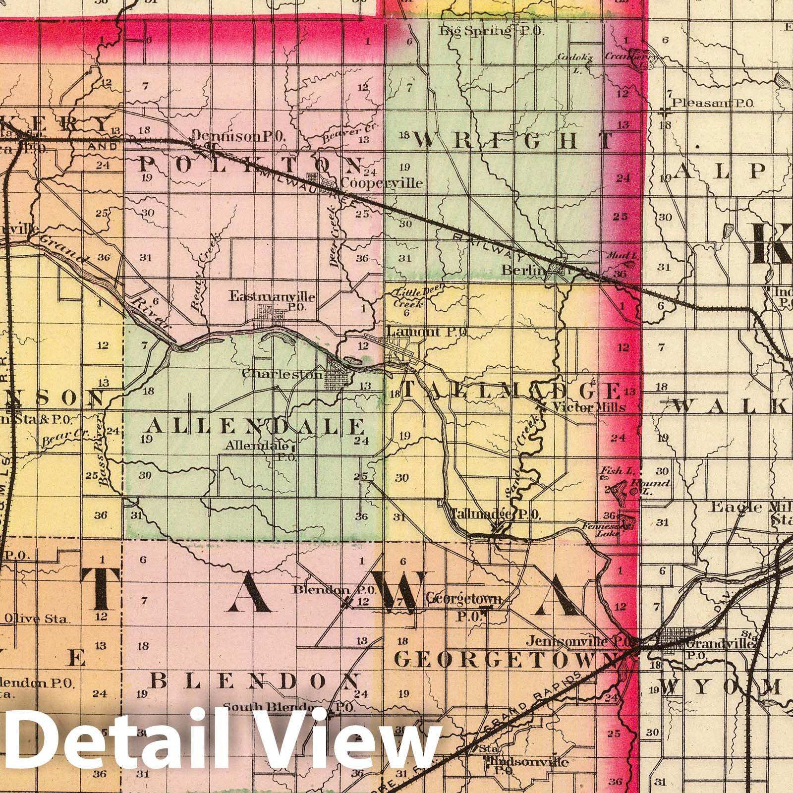 Ottawa County - Railroad Map, 1873 - Historical Map Print