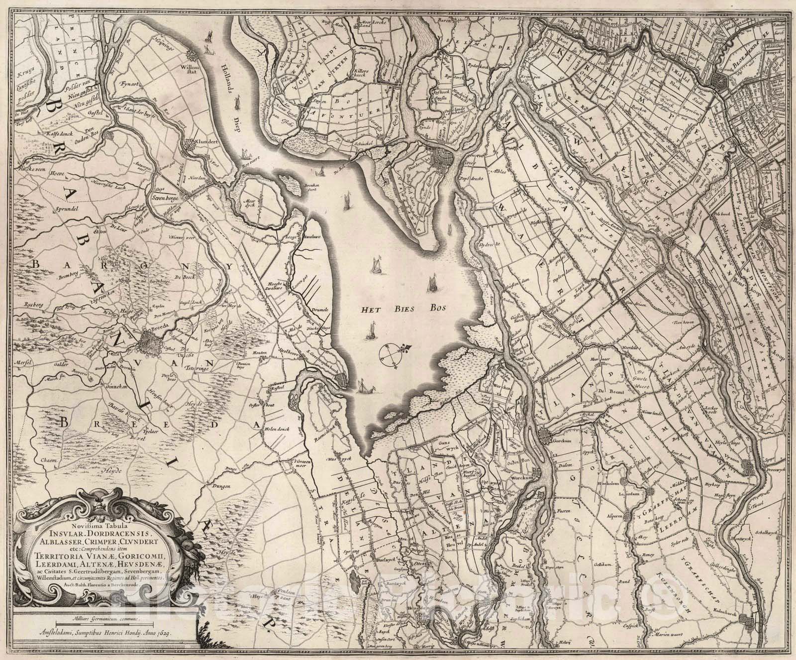 Dordrecht, Netherlands 1630 Historical Map Print - Blaeu Atlas Plate