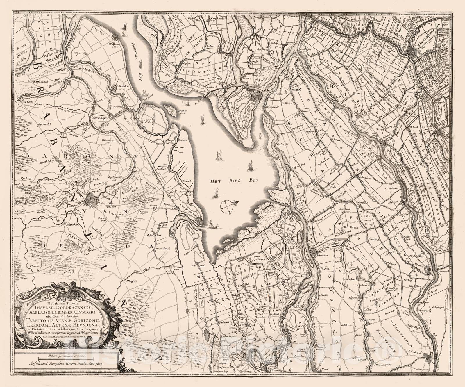 Historic Map : Dordrecht (Netherlands) 1630 Novissima Tabula Insular. Dordracensis, Alblasser, Crimper, Clundert. , Vintage Wall Art
