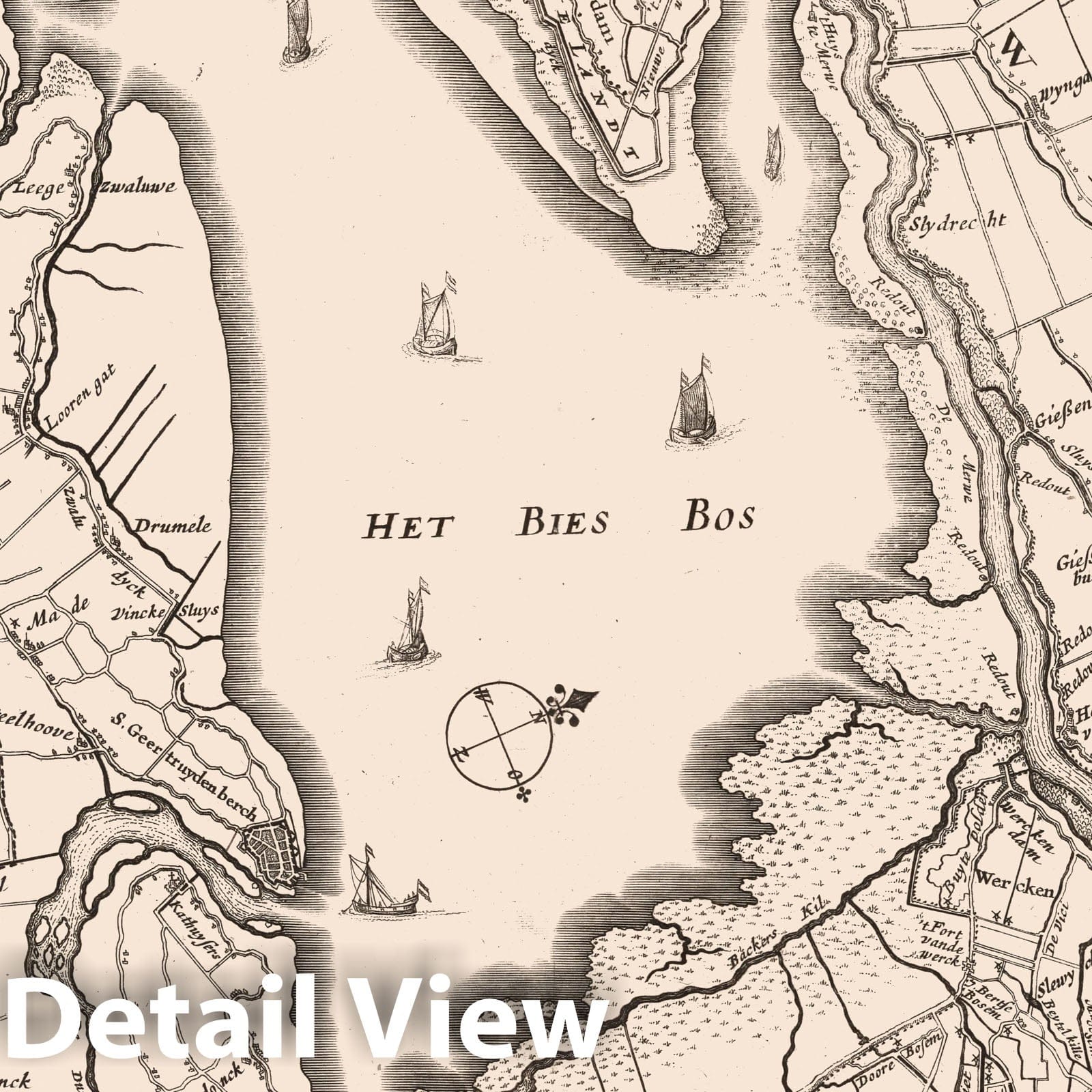 Dordrecht, Netherlands 1630 Historical Map Print - Blaeu Atlas Plate