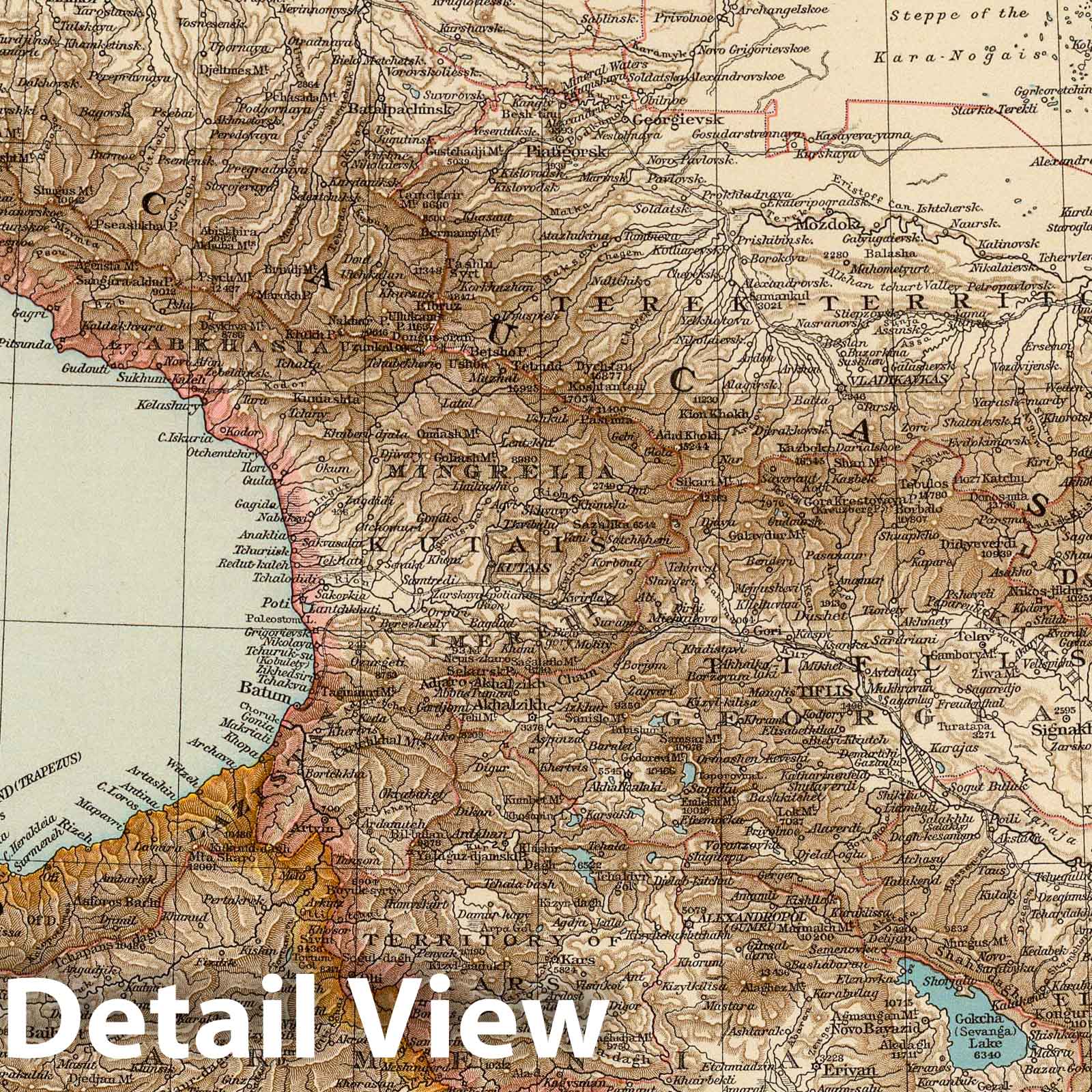 The Caucasus - Railroad Map, 1895 - Historical Map Print