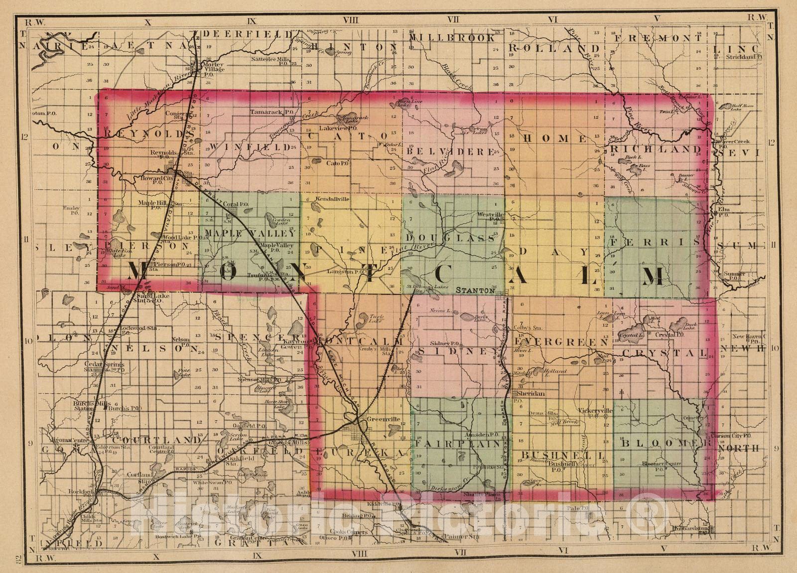Historic Map : 1873 (Map of Montcalm County, Michigan) - Vintage Wall Art