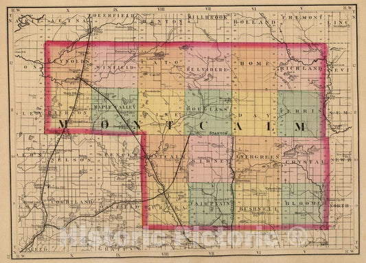 Historic Map : 1873 (Map of Montcalm County, Michigan) - Vintage Wall Art