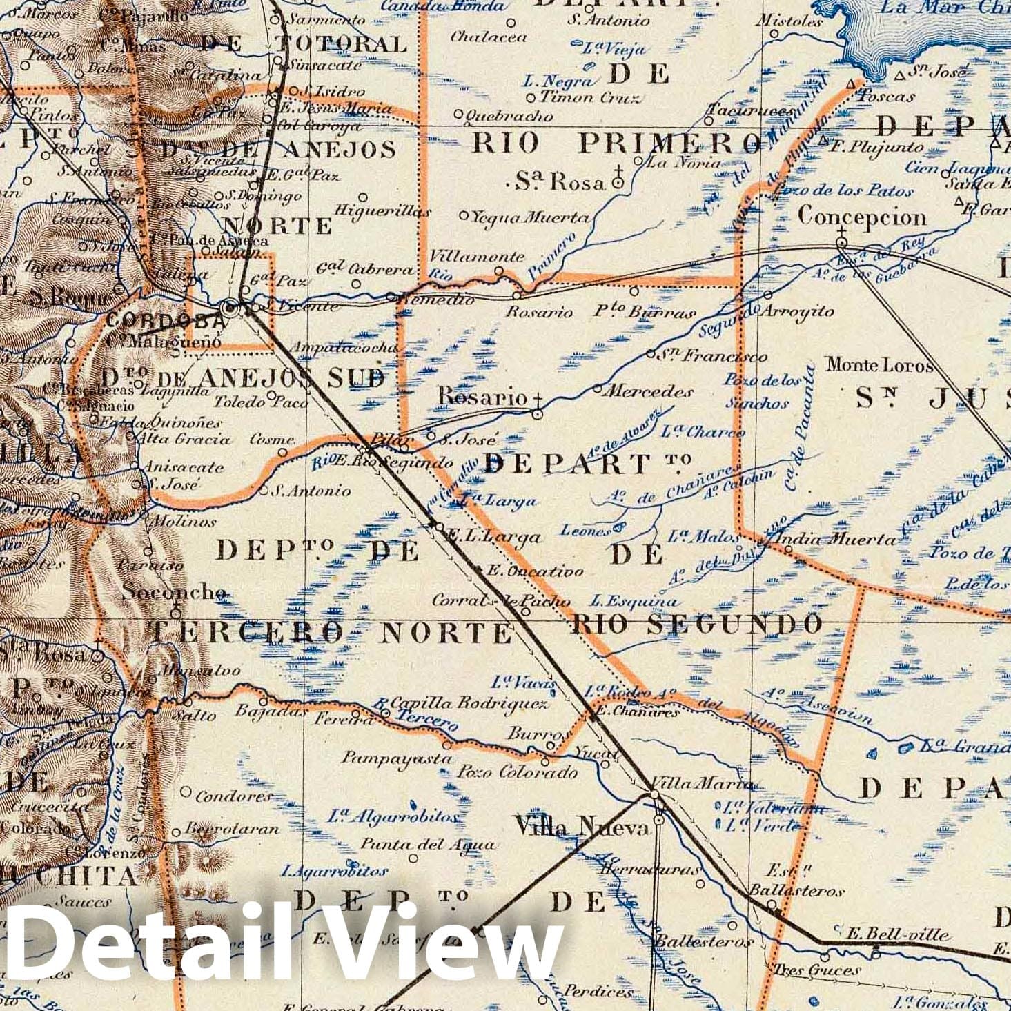 Cordoba, Argentina - Railroad Map, 1888 - Historical Map Reproduction