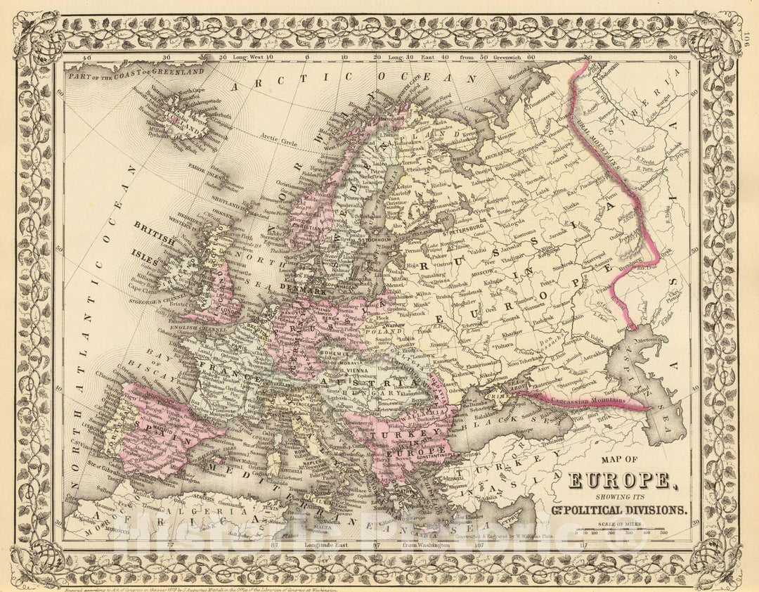 Historic Map : 1880 Europe. - Vintage Wall Art