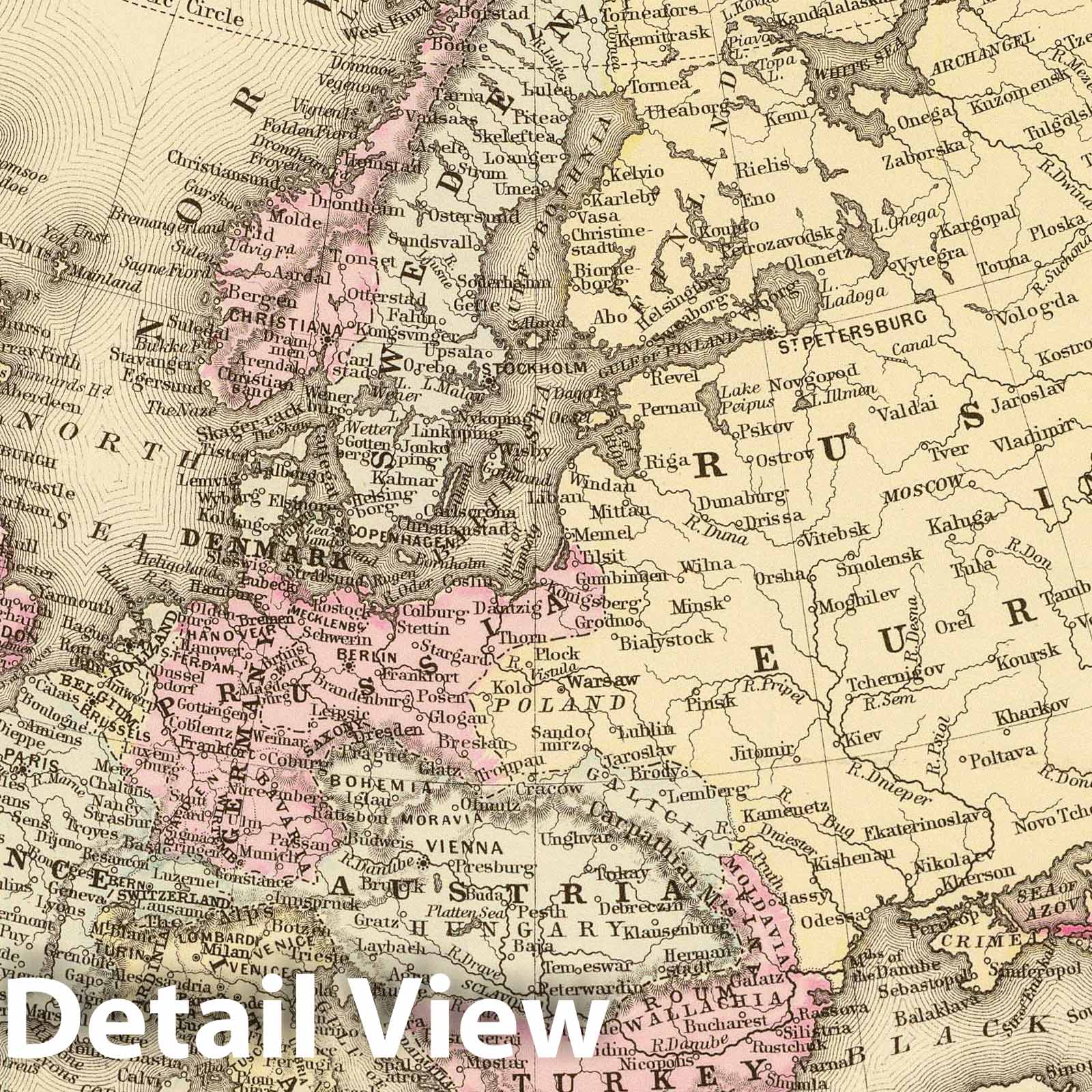 Europe - River Map, 1880 - Historical Map Print