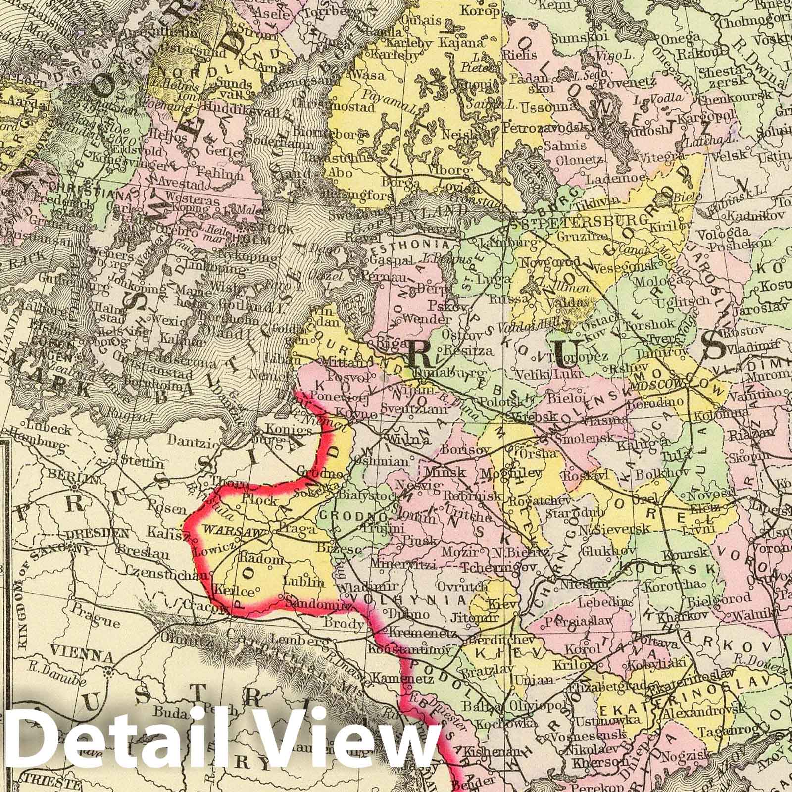 Russia in Europe, Sweden, Norway, Denmark, Holland, Belgium - Railroad Map, 1890