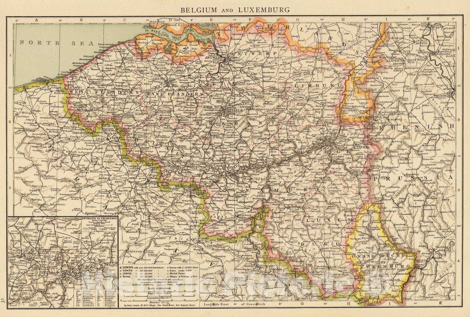 Historic Map : Belgium; Luxembourg, 1895 Belgium, Luxemburg. , Vintage Wall Art