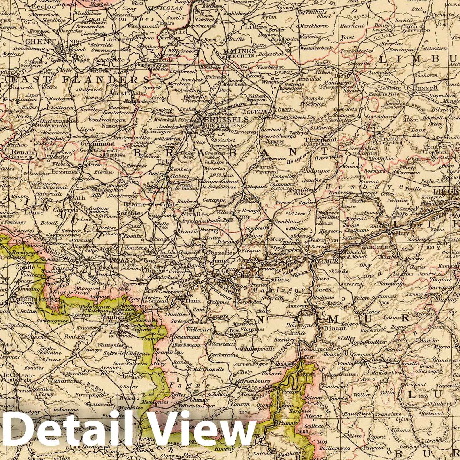 Belgium, Luxembourg, and Charleroi - Railroad Map, 1895