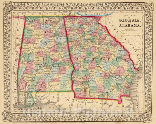 Historic Map : 1870 Georgia, Alabama. - Vintage Wall Art