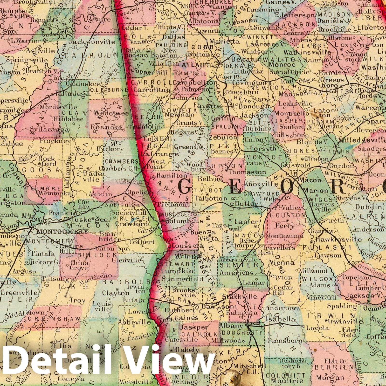 Georgia and Alabama - Railroad Map, 1870 - Historical Map Print