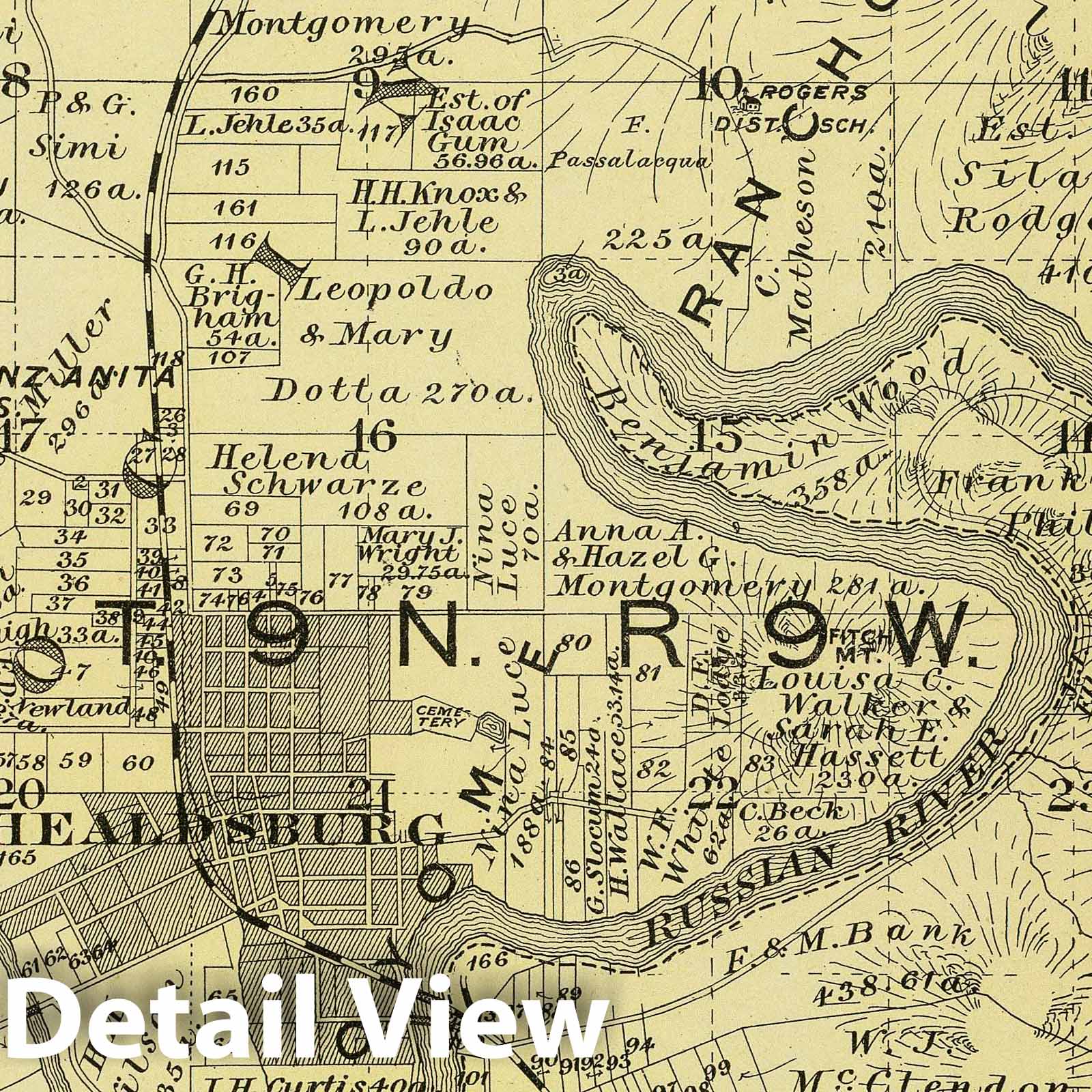 Healdsburg Region, Sonoma County, California - Railroad Map, 1898