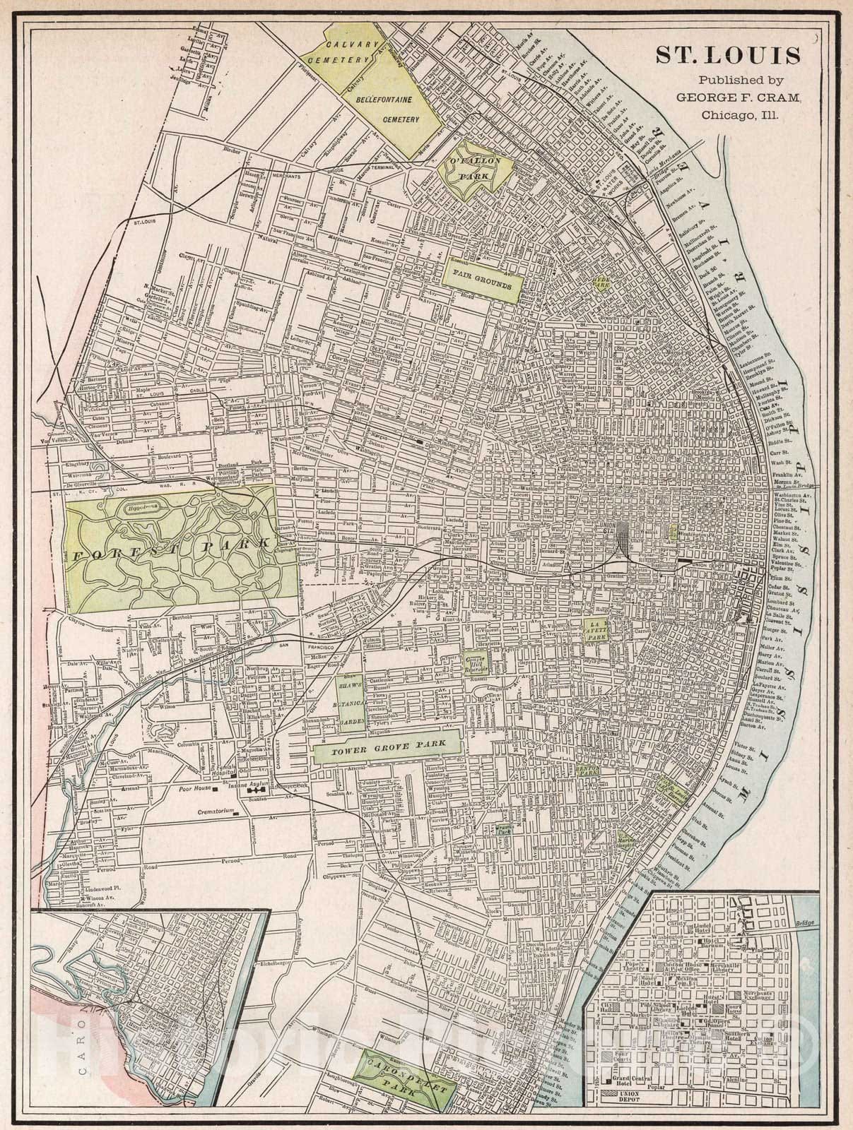 Historic Map : 1901  Map of St. Louis : Vintage Wall Art