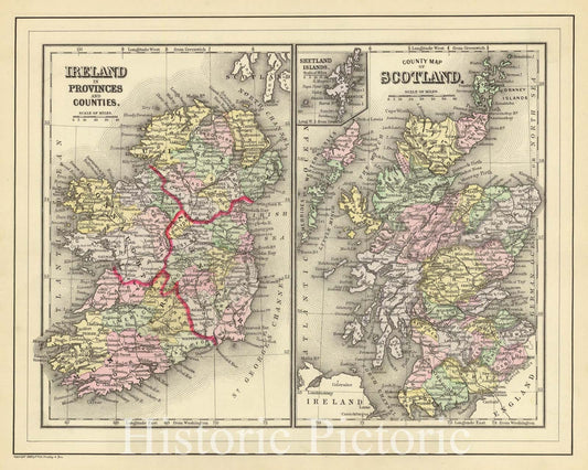 Ireland and Scotland - Railroad Map, 1890 - Historical Map Print